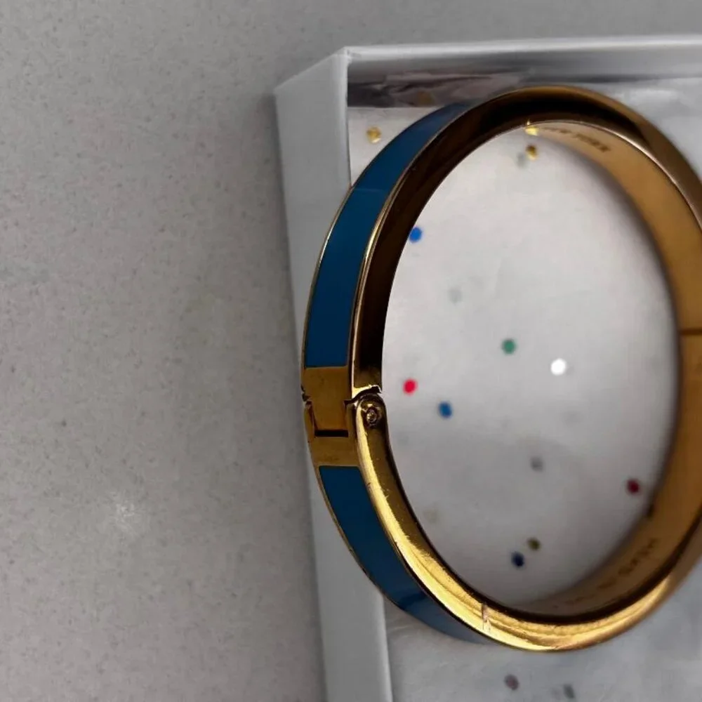 Kate Spade "Head in the Clouds" Gold and Blue Enamel Hinged Bangle Bracelet - Picture 3 of 7